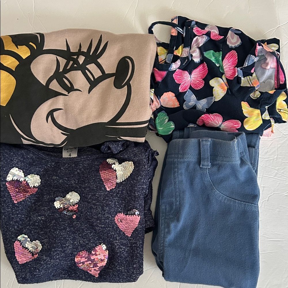 DISNEY CARTER'S 4T 5T Bundle Girls Pants Dress Top Sweatshirt Minnie Mouse